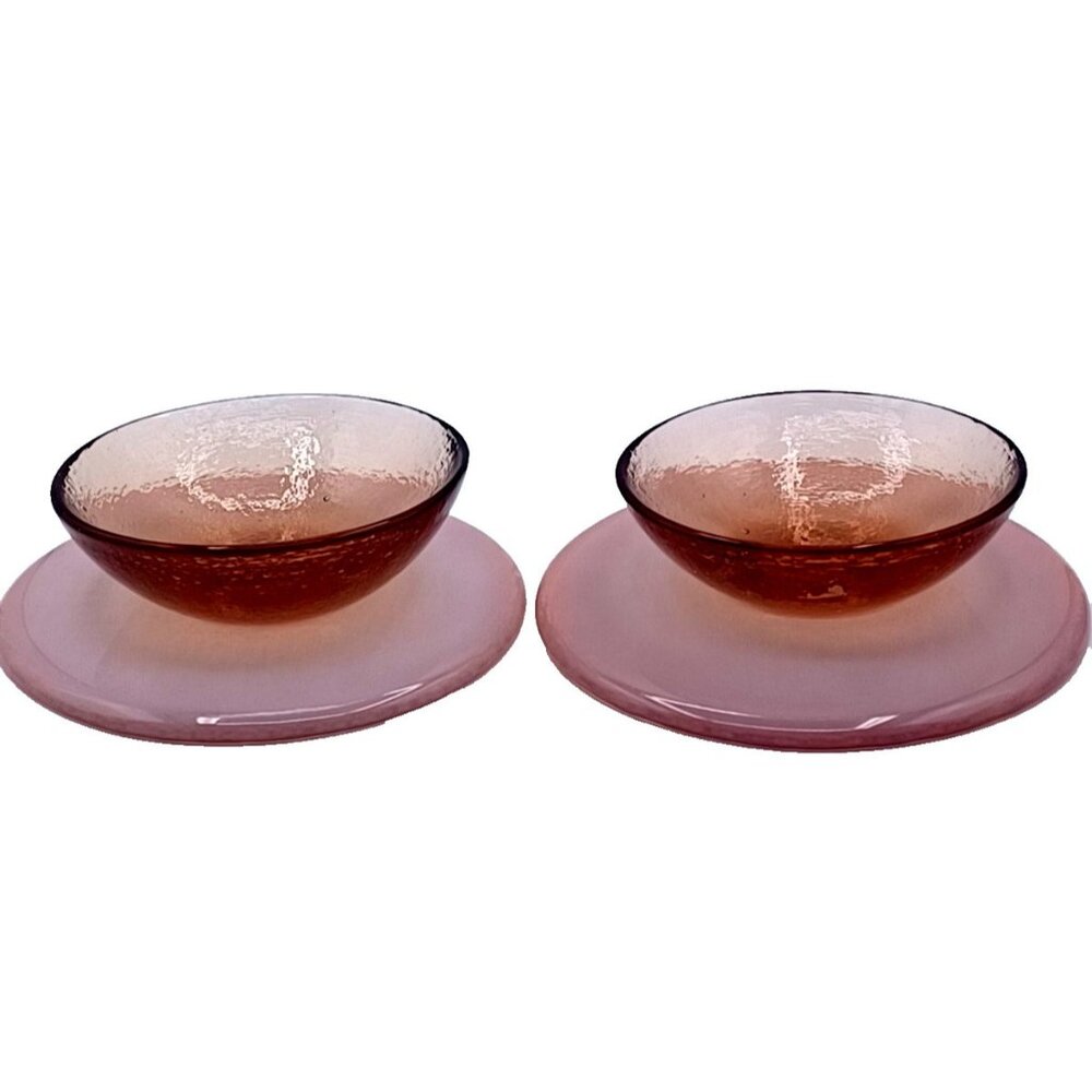 Fire & Light Recycled Art Glass Copper Orange Bowl & Plate Set 2 Available